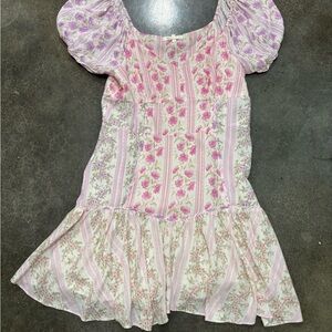 LoveShackFancy Amini Dress Pink and Purple Floral Mini Dress